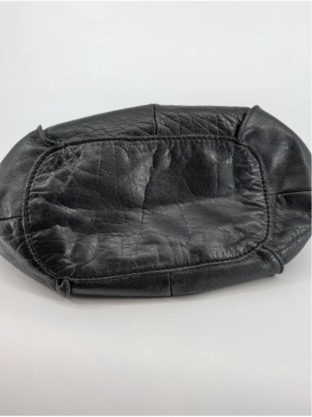The Sak Black Crinkle Leather Hobo Shoulder Bag Brown Straps Whipstitch Boho